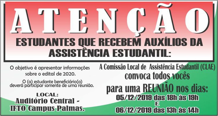 Assistência Estudantil: estudantes que recebem auxílios estão convocados para reunião