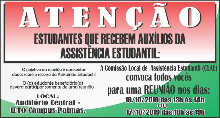 Estudantes que recebem assistência estudantil estão convocados para reunião